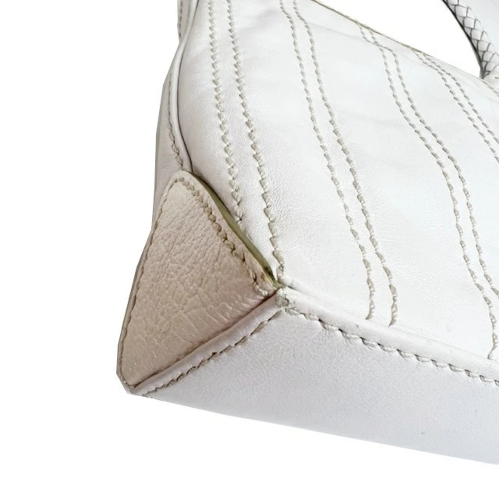 CELINE Accessory Clutch White Leather Intrecciato Bag - Picture 5 of 9